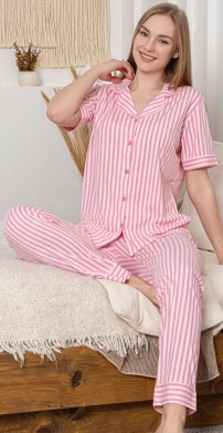 Alissa 6294 Kadın Çizgili Patlı Pijama Takımı